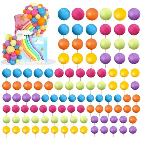 Ball Cake Topper Decorations, 108 PCS Round Ball Cake Toppers, Baking Cake Decorations, DIY Insert Topper Insert Decoration for Wedding Party Birthday Decorating(6 Colors)