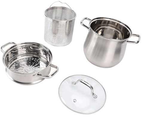 Jiawu Pentola in Acciaio Inossidabile con Fondo Ispessito con Rivestimento Antiaderente e Doppi Manici Antiscottatura, Cottura Uniforme, Adatta per Pasti Abbondanti, Pentola per Chef Domestici (A)