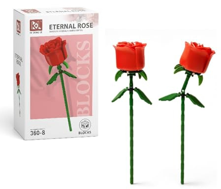Pack de 2 Rosas Eternas – Regalos Mujer, Regalo Madre, Regalos para Mujer, Kit Manualidades Adultos - Rosa Eterna Compatible con Rosas Lego, Flores Decorativas San Valentín, Aniversarios y Cumpleaños