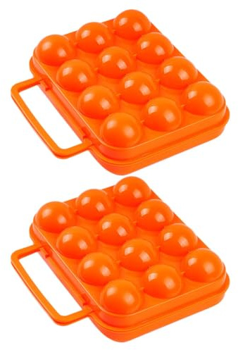 PACKOVE Set 2 Pezzi Portauova in Plastica Portatile Arancione per 12 Uova, Scatola Protettiva Anti-vibrazione per Campeggio e Frigorifero, Vassoio Compatto per Trasporto Uova da Esterno