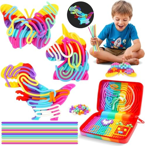 Tablero Sensorial de Silicona, Juguete Fidget para Autismo, TDAH, Niños 3+ y Adultos, Tablero de Actividades Doble Cara con Bolsa de Viaje y 20 Cordones Luminosos