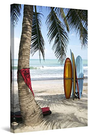 Startonight Bilder Surfen in Bali, Leinwandbilder Moderne Kunst, Landschaft Wanddeko Kunstdrucke, Wandbilder Schlafzimmer 60 x 90 cm, Tag Nacht Effekt, Elegante Geschenkidee Wand Deko