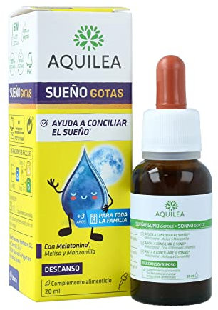AQUILEA Sueño Gotas Complemento Alimenticio en Gotas para Conciliar el Sueño de toda la Familia Incluido lo de los más Pequeños - 20ml | Melatonina