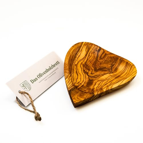 das Olivenholzbrett® Schale in Herzform aus Olivenholz/Herzschale aus Holz/Schälchen in Herzform /15cm | Schälchen in Herzform aus Olivenholz / Herzschale aus Holz/perfekt für Accessoires/ Dekorschale/hochwertig