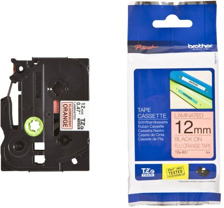 brother Beschriftungsband TZe-B31 / 12 mm / Druck schwarz / Band orange / für brother P-touch 200, 210E, 220, 300, 310, 340, 340C, 350, 540, 540C, 550, 900F, 1000, 1010, 1090, 1200, 1200P, 1230PC, 1250, 1250J, 1250S, 1260VP, 1280, 1280DT, 1290, 1290DT, 1290VP, 1750, 18R, 1800, 1800E, 1830VP, 1850, 1950VP, 2030VP, 2100VP, 2400, ...