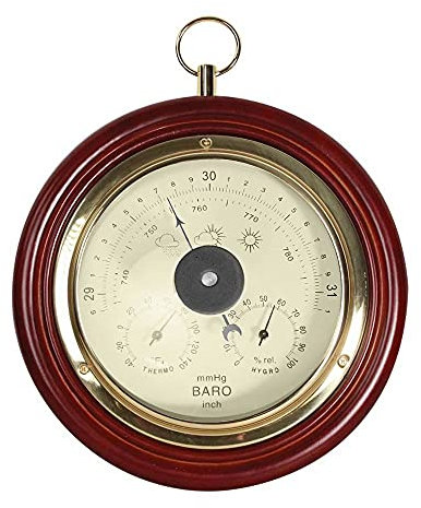 Ambient Weather WS-M0921THB 8 Cherry Finish Tan Dial Traditional Barometer with Temperature And Humidity, Legno, Ciliegia