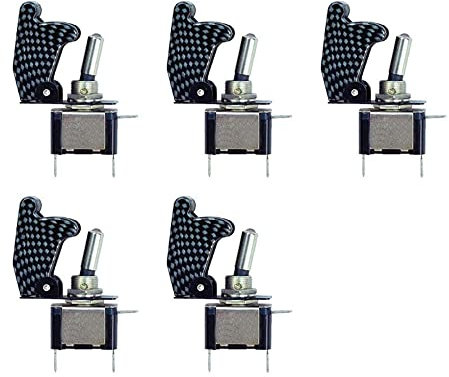 Mintice™ 5 X Interrupteur Commutateur à Bascule Levier SPST ON/OFF Couvercle Fibre Carbon Bleu Lumière LED 20A 12V pour Voiture Camion Bateau Moto