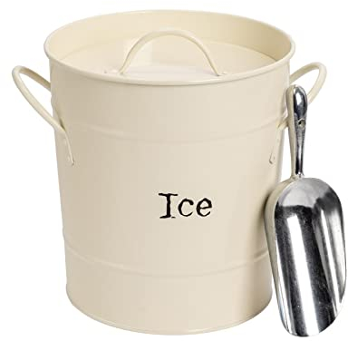 Harbour Housewares Industrial Ice Bucket with Scoop and Lid - 21x19.5cm - Cream Insulated Ice Bucket with Handles for Home Bar, Restaurant, BBQ, Parties