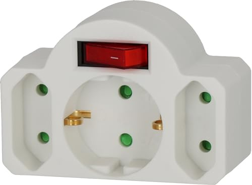 Brennenstuhl Mehrfachsteckdose, Steckdosenadapter 3-fach mit Schalter (Zwischenstecker bestehend aus 2 x Eurosteckdose & 1 x Schutzkontakt) (3, 2 Euro | 1 Schuko | mit Schalter)