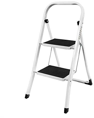 Escalera plegable de acero de 2 peldaños, plegable, compacta, de metal, con alfombrilla de goma antideslizante, 5 años de garantía