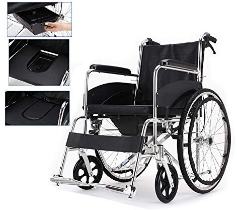 YZJJ Medical Toilettenstuhl, Rollstuhl, Faltrollstuhl, Aluminium, Transportrollstühle, Rollstühle mit Selbstantrieb, Badezimmerstuhl, Maximale Belastung 100kg, Schwangere/Behinderte