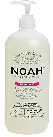Noah Natural Colour Protection Hair 1.6 Shampoo per capelli trattati, colorati o meches con riso fito-cheratina, vegano, cruelty-free, senza parabeni e silicone, formula a base vegetale, 1000 ml