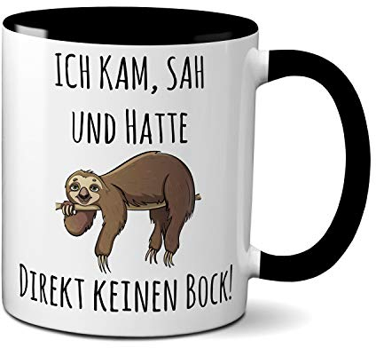 TassenKing Tasse mit Spruch ICH KAM, SAH UND HATTE DIREKT KEINEN BOCK! - Geschenk für Kollegin, Chef, Chefin Sprüche Tassen schwarz lustig