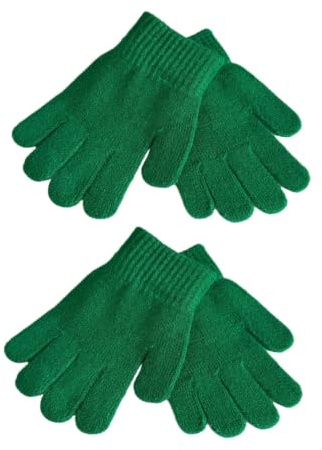 WESTEND CHOICE Kids Gloves 2 Pairs Boys Girls Winter Warm Magic Gloves Children's Stretch Unisex School Knitted Gloves Age 3-7 (Green)