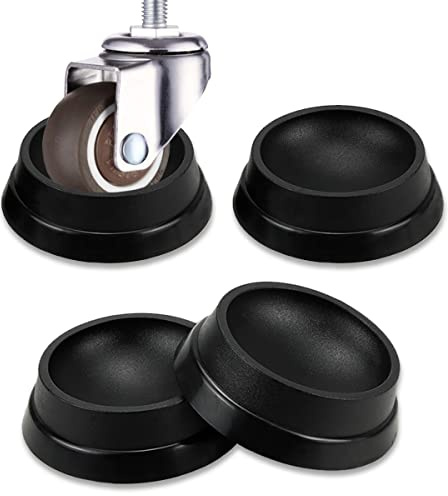 FERCAISH 4PCS Furniture Wheel Caster Cups Rubber Non-Slip Foot Mats, Strong Grip Round Floor Protectors for Crib Wheels, Furniture Table Legs (Black)