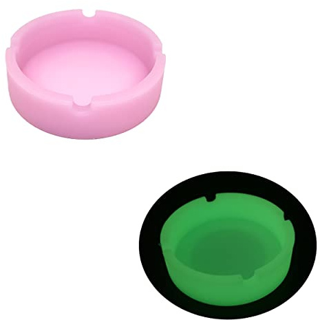 BWD AshTray Silicone Mould Glow In The Dark Pink Round Shape Cigarette Ash Tray Holder Tobacco Indoor Outdoor Pubs Bars Use