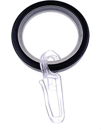 DécoProfi 10x Gardinenringe Vorhangringe mit Haken Schwarz Ø 30mm I Ringe für Gardinenstangen Ø 20mm I Geeignet für Vorhang-Gardinenstange