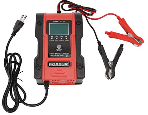 Chargeur de Batterie de Voiture, Chargeur Intelligent Automatique 12 V 6 A 24 V 3 A avec 7 étapes de Charge, Chargeur de Batterie de Maintien de Batterie pour Tondeuse à Gazon de Moto de Camion