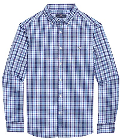 Vineyard Vines Men's Multi-Check Poplin Shirt, Newport Blue, S