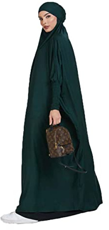 Ravent Women's Dress Muslim One Piece Prayer Dress for Women Abaya Dress Islamic Middle East Dubai Turkey Maxi Abaya Kaftan with Hijab Full Length Dress Deep Green