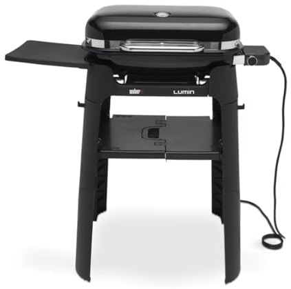 Weber Lumin Elektrogrill mit Ständer/Versiegelung, Räuchern, Dampfgaren, Kochen und Warmhalten, bis zu 315 °C, emaillierte Eisengrills, Grillfläche: 33 x 49 cm, Schwarz