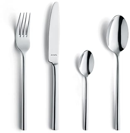 Amefa Colorado Cutlery Set for 4 People, 16 Pieces, Coffee Spoons, Dinner Forks, Dinner Spoons, Dinner Knives, 18/0 Stainless Steel Set & Blade Steel 13/0 Highly Polished, Cutlery Set Dishwasher Safe
