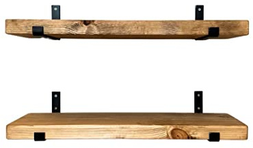 Masterplank Wooden Floating Shelves (Set of 2, 50 cm Long), Rustic Wall Mounted Shelf Board Handmade Decorative Shelves for Bathroom, Living