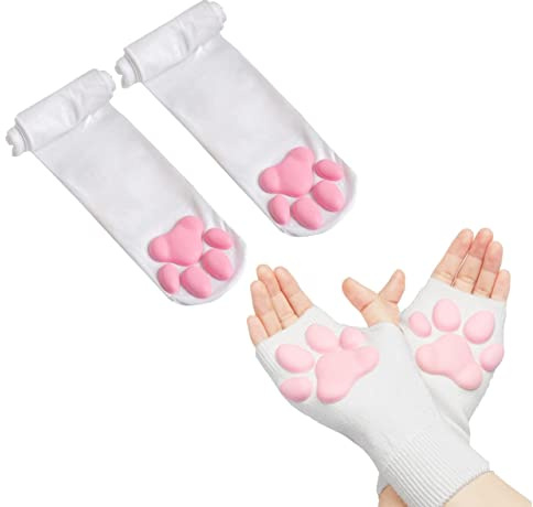 SIROLISA Niedliches Katzenpfote Kostüm, Kawaii Katze Cosplay Kawaii Weiche 3D Zehen Bohnen Fingerlose Katzenklaue Pfoten Cosplay Set für Frauen