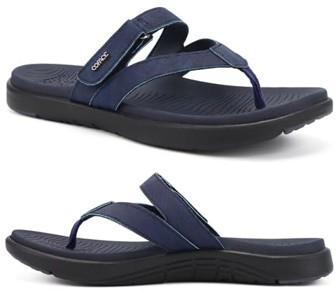 COFACE Flip flops dam mode ortopediska bekväma läder tyg elegant tå sandaler dam vardag läder sommar strand pool flip flop lätt öppen flip flops skyffel halkfri gummisula, Marinblå, 38 EU