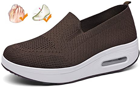 GYCS Chaussures Orthopédiques for Femmes Baskets À Enfiler en Mesh Sneaker D'été Respirantes avec Coussin d'air De Marche Chaussures Légères Chaussures De Course À Plateforme Souple,Marron,39EU