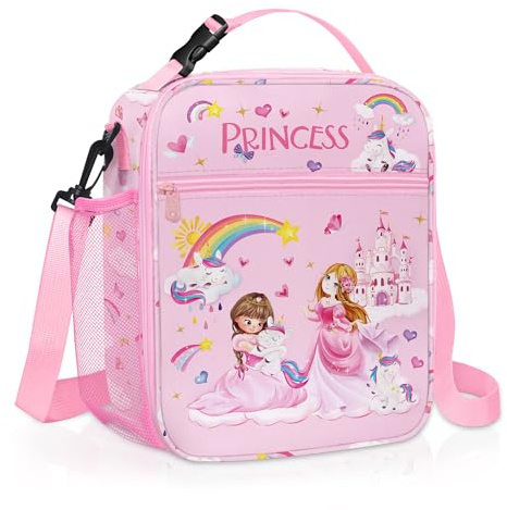 Clastyle Bolsa Termica Porta Alimentos Infantil Unicornio Bolsa Almuerzo Bebe Pequeña Portátil Bolsa Comida Niños para Escolar Picnic, Castillo Rosa de Unicron