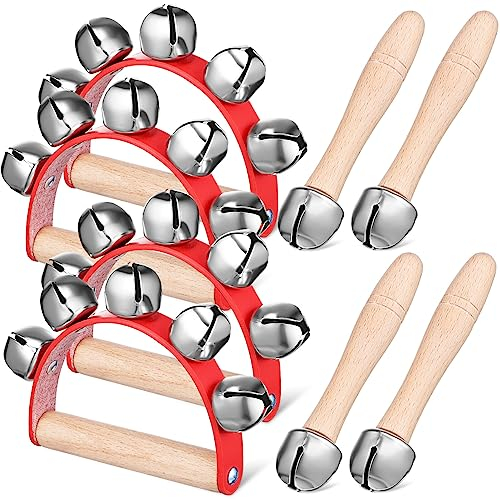 8 Stück Holzgriff Glocken Und Schellenrassel Set Für Kinder - Musikinstrumente Für Party Tanz Und Spiel Ergonomisches Design Mit Klarem