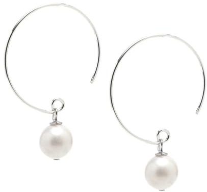 Boho Silber Creolen mit Perlen | Handgefertigte Ohrringe mit 10 Natürlichen Edelstein-Kugeln | Hängende Tropfen-Perlenohrringe für Frauen und Mädchen (Weiße Süßwasserperle)