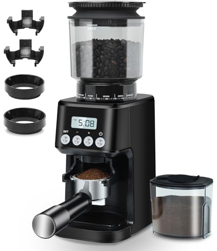 Homtone Molino de Café Eléctrico, 51 Niveles de Molienda Ajustables, Molinillo Cónico de Acero Inoxidable, Tecnología Antiestática, para Espresso, Café de Filtro y Prensa Francesa, 160 W (Negro)