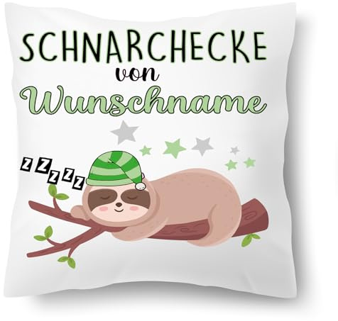 Print Deluxe Schnarchecke von.. Wunschname, Lustig bedrucktes Kissen mit Spruch, Personalisiert mit Name,Geschenk Idee |Dekokissen, Zierkissen 40X40| Kissenbezug & Füllung (mit Kissenfüllung, Mint)