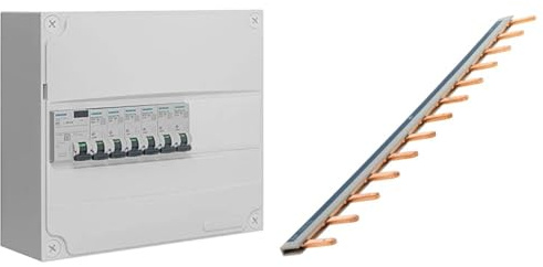 SIEMENS - Tableau électrique pré-équipé 1 rangée 13 modules 6 disjoncteurs 1 interrupteur différentiel & Peigne 13 modules noir/blanc longueur 220mm