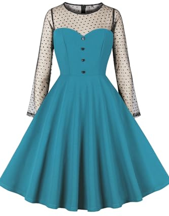 AXOE Women Vintage Heart Motif Knit Stretchy Fabric A-Line Silhouette Retro Dress Elegant Perfect for Cocktail Parties and Weddings