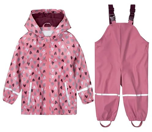 DAWILS Chaqueta Impermeable Pantalón Impermeable para Niños Niñas, Chubasquero Impermeable para Unisex, Traje de lluvia, Forro Polar Rojo 5-6 años