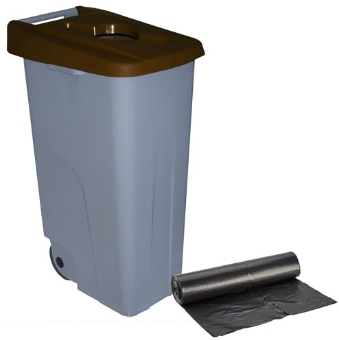 WELL HOME MOBILIARIO & DECORACIÓN Contenedor Abierto 110L Marrón H.88cm + Rollo 10 bolsas de basura 120L