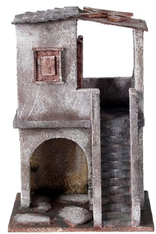 Holyart Ambientazioni, botteghe, case, pozzi: Casetta disposta su 2 piani comunicanti di 30x20x15 cm per presepe 10 cm