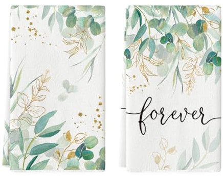 Artoid Mode Eucalyptus Leaves Forever Summer Kitchen Towels Dish Towels, 42x65 cm Seasonal Spring Polyester Decoration Hand Towels Set of 2