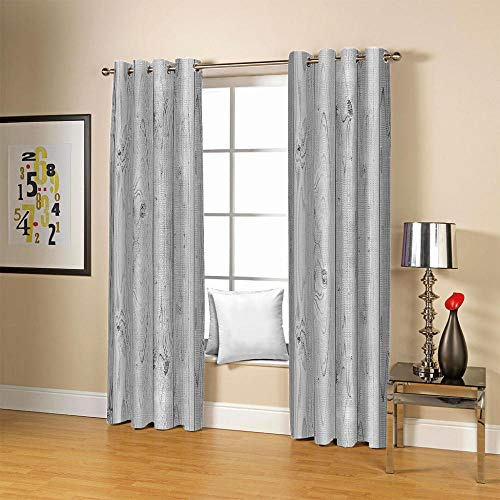 Grey Pencil Pleat Blackout Curtains 3D Thermo Insulating Window Drapes for Bedroom and Living Room Simple Wooden Design 110.2 X 70.11 Inch