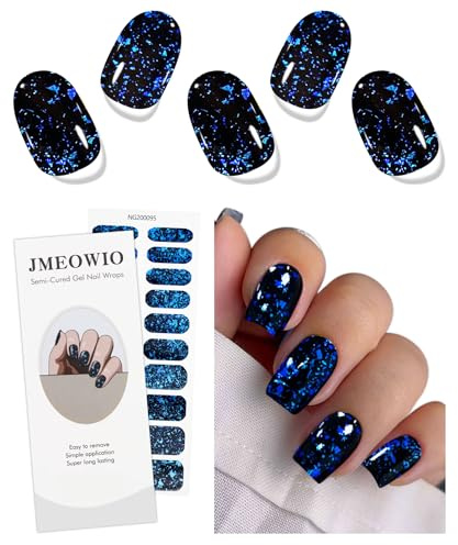 JMEOWIO Autocollant Ongles Gel UV Bleu Foncé Gel Nail Stickers Semi-durci Stickers Ongle Deco Ongle Nail Art Design Manucure