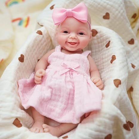 Mire & Mire Reborn Baby Dolls 7 Girl Open Eyes Smile Full Silicone Mini Baby Doll -A