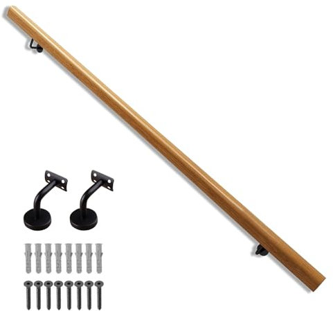 Pasamanos redondo de madera para escaleras de interior, kit de barandilla de pared cómoda sin barreras para uso en interiores y exteriores (200 cm)