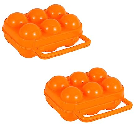 Tragbare Eierkartons mit 6 Fächern, Kunststoff, 2 Stück | Federverschluss, für Picknick und Grillen, Orange, Aufbewahrungsbox für Eier