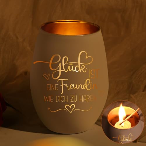 Beste Freundin Geschenke, Windlicht mit Gravur für Freundin, Teelichthalter mit Gravur Dankeschön, Weihnachts Geschenke für Freundin (Freundin01)