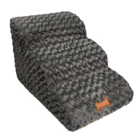 Hundetreppe Breite 4 Stufen 62 cm hoch für kleine Hunde, Haustiertreppe aus hochdichtem Schaumstoff, waschbare Abdeckung und rutschfester Boden, Hundetreppe mit Stamm