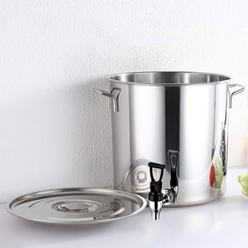 Olla de Acero Inoxidable Olla grande de acero inoxidable con tapa - Olla grande con grifo, olla grande de acero inoxidable para sopa, fondo compuesto, cubo para vino de 5 a 90 l, olla grande