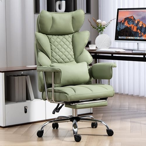 LONXIU Bürostuhl 200kg mit Fußstütze - Ergonomischer Gaming- und Chefsessel mit 360° Drehfunktion, 90-135° Verstellbarer Rückenlehne und weichen Armlehnen für optimalen Komfort (Regulär, Grün)